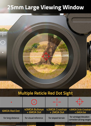 25mm large viewing window - CVLIFE WolfProwl 1X25mm Auto-Brightness Red Dot Sight