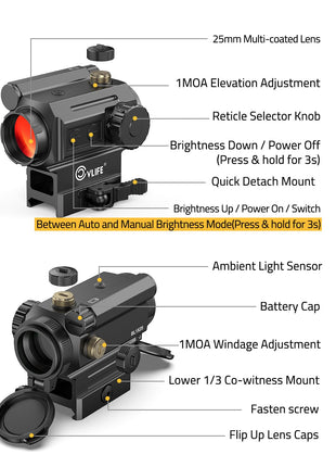 Components - CVLIFE WolfProwl 1X25mm Auto-Brightness Red Dot Sight