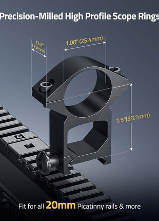 High Profile Picatinny Rail Scope Rings Mount