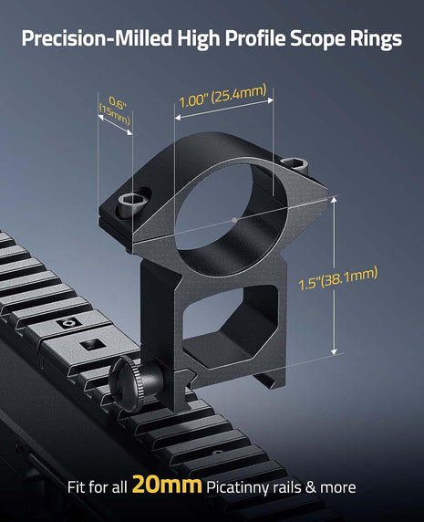 High Profile Picatinny Rail Scope Rings Mount