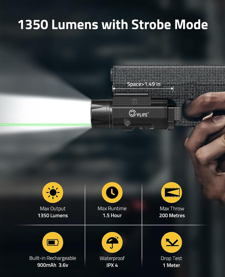 CVLIFE 1350 Lumens Pistol Laser Light Combo
