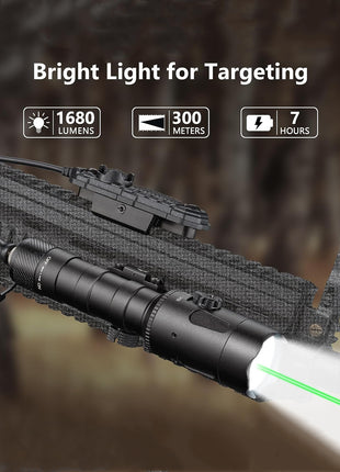 1680 Lumens Tactical Flashlight with Green Laser Light for Target
