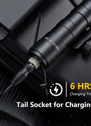 Laser Light Tactical Flashlight with Tail Socket for Charging