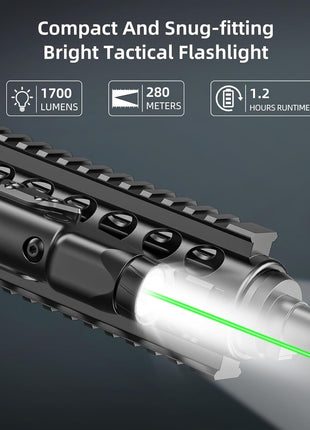 Compact 1700 Lumens Tactical Flashlight with Green Laser