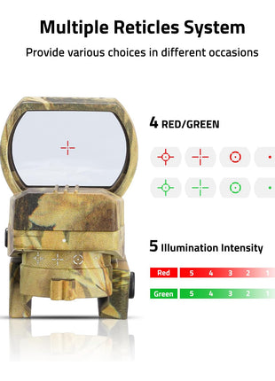 Red Green Reflex Sight with 4 Adjustable Reticles and 5 Brightness 