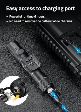 Tactical Flashlight with Easy Access Charging Port