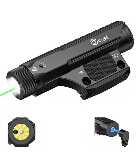CVLIFE 2600 Lumens Rifle Light Laser Combo featuring o o in light with green beam