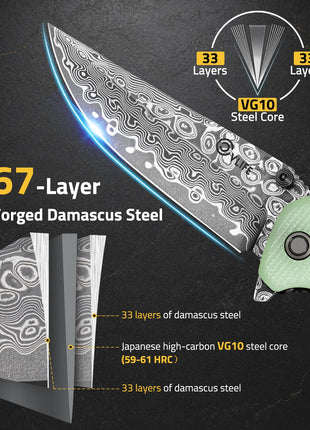 CVLIFE 3 26 VG10 Damascus Folding Pocket Knife featuring layer forged damascus steel in natural