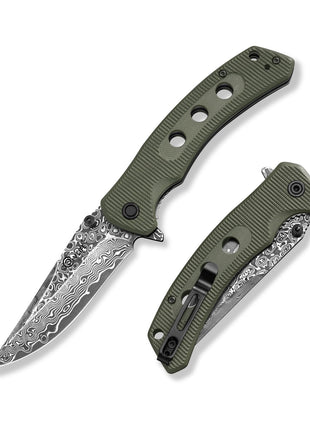 CVLIFE 3 26 VG10 Damascus Folding Pocket Knife featuring o in green