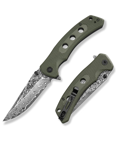 CVLIFE 3 26 VG10 Damascus Folding Pocket Knife featuring o in green