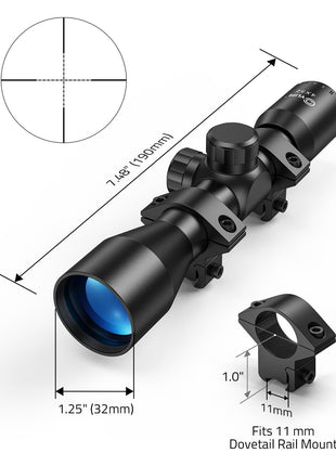 4x32 Rifle Scope with Free 11mm Dovetail Rail Mount