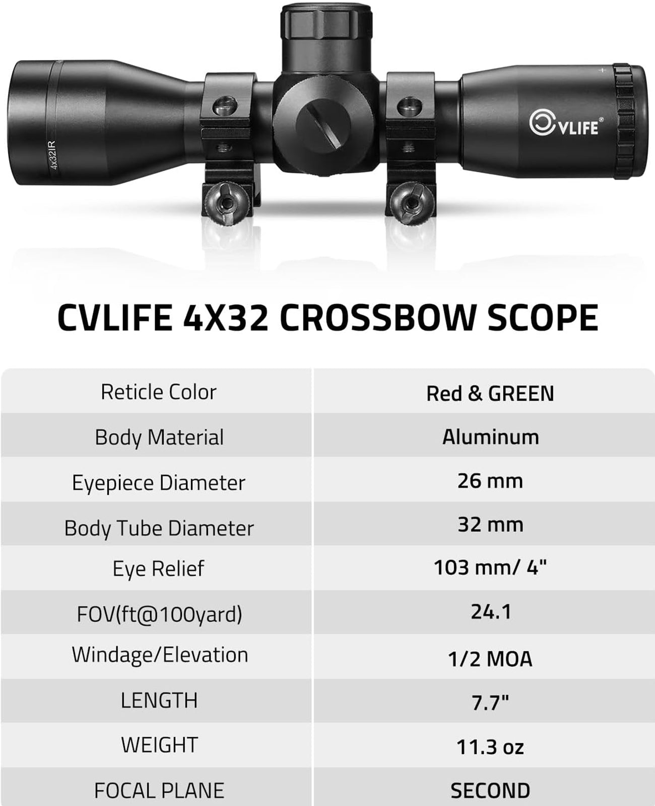 CVLIFE JackalHowl 4x32 Crossbow Scope Red Green Illuminated Compact Cr