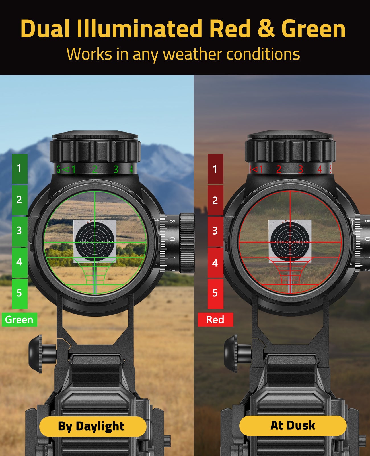 Green Riffle Scope CVLIFE FoxSpook 6-24x50 AOE Red and Green Illuminated Scope