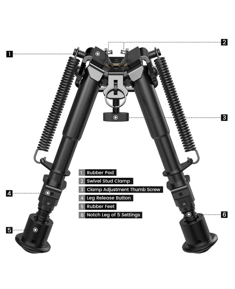 CVLIFE 6-9 Inches Picatinny Bipod featuring clamp adjustment thumb screw