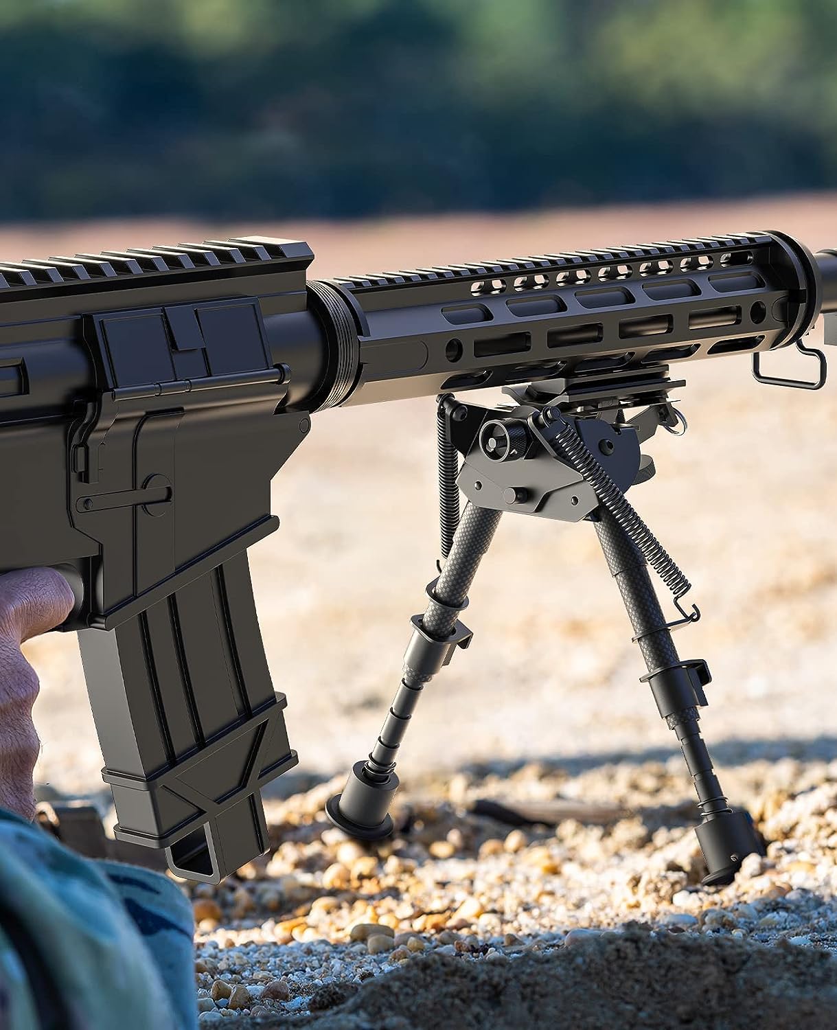 thumbnail image 2 of Tactical Hunting Rifle Bipod – 6-9" Adjustable, 360° Swivel, Spring Return – Picatinny Rail Mount 2 of 6