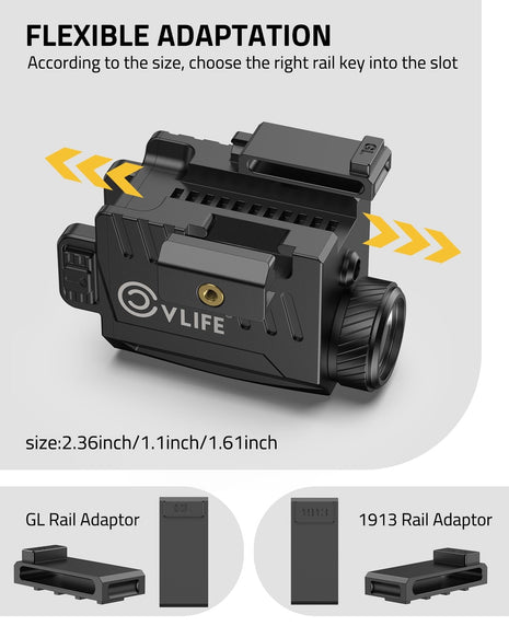 CVLIFE 800 Lumens Pistol Laser Light Combo featuring size: / / gl rail adaptor, 2.36inch x 1.1inch x 1.61inch