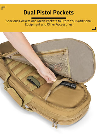 CVLIFE Soft Rifle Case featuring spacious pockets and mesh pockets to store your additional in flat dark earth
