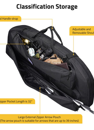 CVLIFE Compound Bow Case featuring large external zipper arrow pouch in black