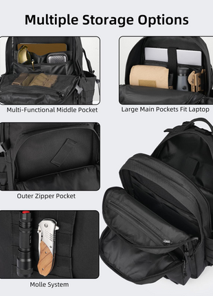 CVLIFE Military Backpack featuring large main pockets fit laptop outer zipper pocket in black