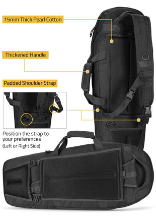 CVLIFE rifle backpack featuring your preferences (left or right side) in black