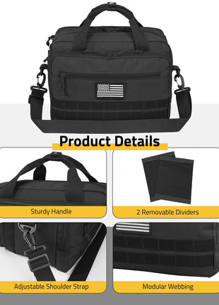 CVLIFE Pistol Case featuring adjustable shoulder strap modular webbing in black
