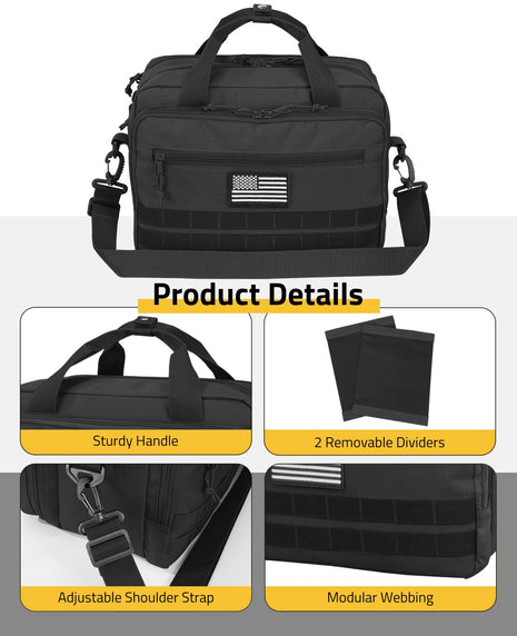CVLIFE Pistol Case featuring adjustable shoulder strap modular webbing in black