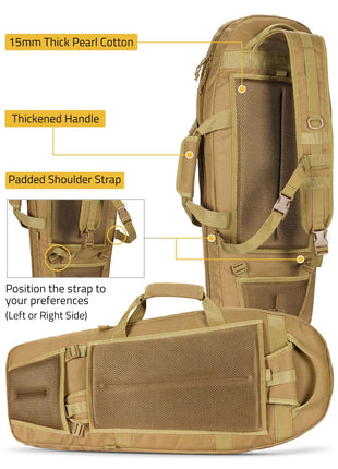 CVLIFE rifle backpack featuring your preferences (left or right side) in flat dark earth