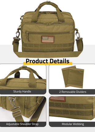 CVLIFE Pistol Case featuring adjustable shoulder strap modular webbing in khaki