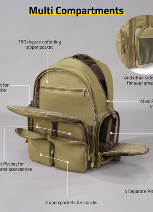 CVLIFE shooting range bag featuring zipper pocket and othersidepocket in tan