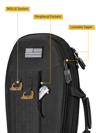 CVLIFE backpack featuring peripheral pockets lockable zipper in black
