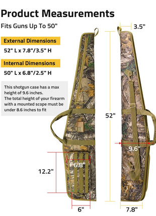 CVLIFE hunting featuring this shotgun case has a max height of, 9.6 inches in leaf camo