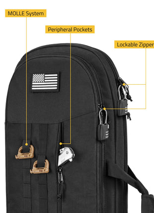 CVLIFE Bag Sling Backpack featuring molle system peripheralpockets lockable zipper in black