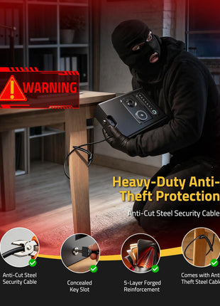 CVLIFE Biometric Gun Safe featuring anti-cut steel security cable