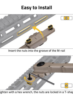CVLIFE make M-rail bipod featuring insert the nuts into the groove of the m-rail in flat dark earth