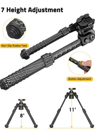 CVLIFE Bipod Quick Release featuring 7 height adjustment non-sliprubberfeet