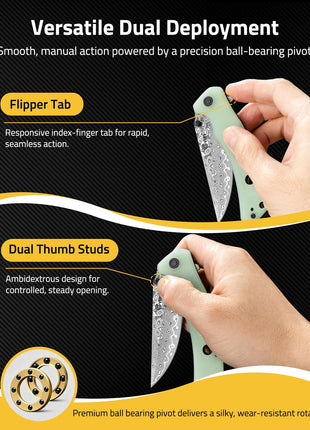 CVLIFE carry knife featuring smooth, manual action powered by a precision ball-bearing pivot in natural