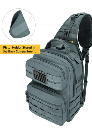 CVLIFE Detachable Sling Bag featuring pistol holderstored in the backcompartment in grey