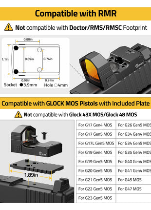CVLIFE Dot Reflex Sight featuring compatible with glock mos pistols with included plate in red dot