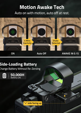 CVLIFE red dot sight featuring side-loading battery change battery without re-zeroing in green dot