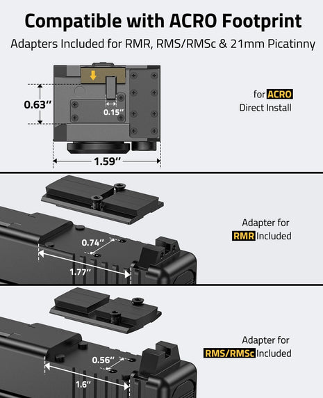 CVLIFE iron sights featuring adapters included for rmr, rms/rmsc & picatinny