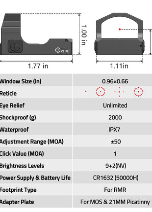 CVLIFE red dot sight featuring reticle eye relief unlimited