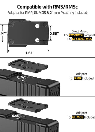 CVLIFE Multi Reticle Green Dot Sight featuring adapter for rmr, gl mos & picatinny included direct mount