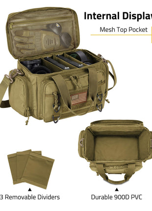 CVLIFE EDC bag featuring internal display mesh top pocket in khaki