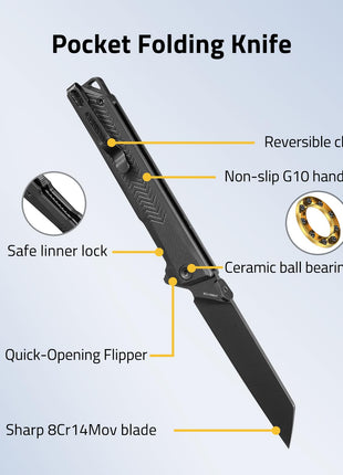 CVLIFE EDC Pocket Knife featuring pocket folding knife reversible clip