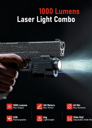 CVLIFE Rechargeable Gun Light featuring slide rail rechargeable t in blue laser light combo