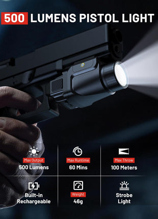 CVLIFE 500 Lumens Pistol Light GL and Picatinny featuring lumens pistollight maxoutput maxruntime