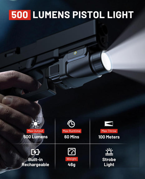 CVLIFE 500 Lumens Pistol Light GL and Picatinny featuring lumens pistollight maxoutput maxruntime