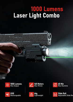 CVLIFE Rechargeable Gun Light featuring slide rail rechargeable t in green laser light combo