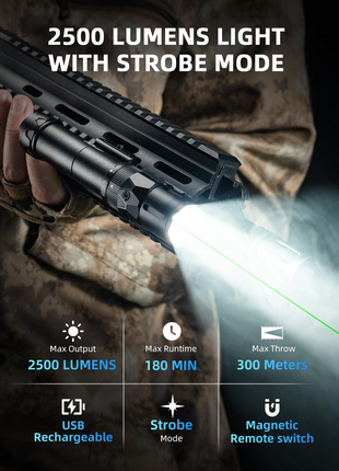 CVLIFE Combo for Rifle featuring light with strobe mode Light with Green Beam
