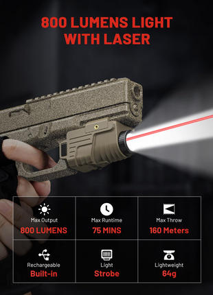 CVLIFE Pistol Light Laser Combo Rechargeable Home Defense featuring rechargeable light lightweight Light with Red Beam